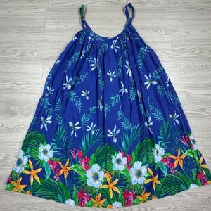 Island Planet Women Dress Blue‎ Floral Tropical Rayon Sleeveless Beachy OSFM